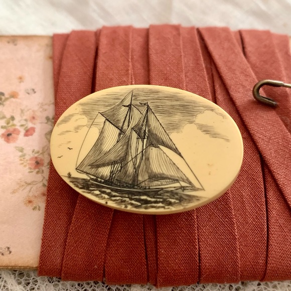 unbranded Other - Nautical Ship on the Sea Brooch Pin Woman’s Mens Unisex Jewelry Bone White Color